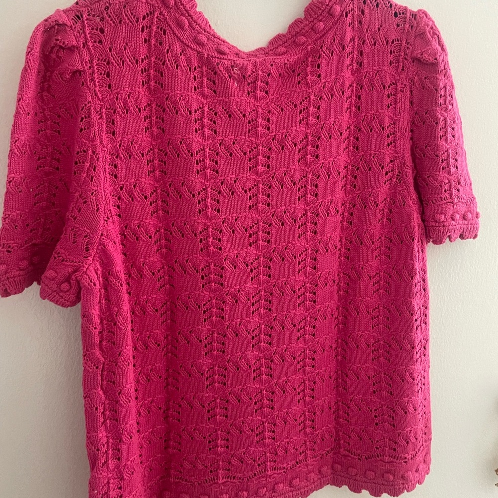 Anthropologie Pink Ruffled sweater top - Picture 6 of 9
